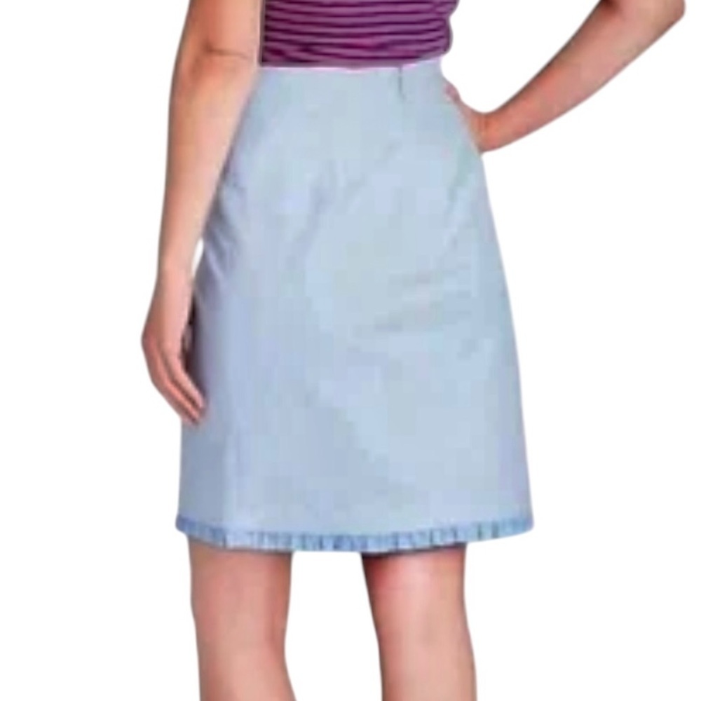 J. Crew Blue Chambray Oxford Ruffle Faux Wrap Pencil Skirt Preppy Size 10 - Picture 2 of 10